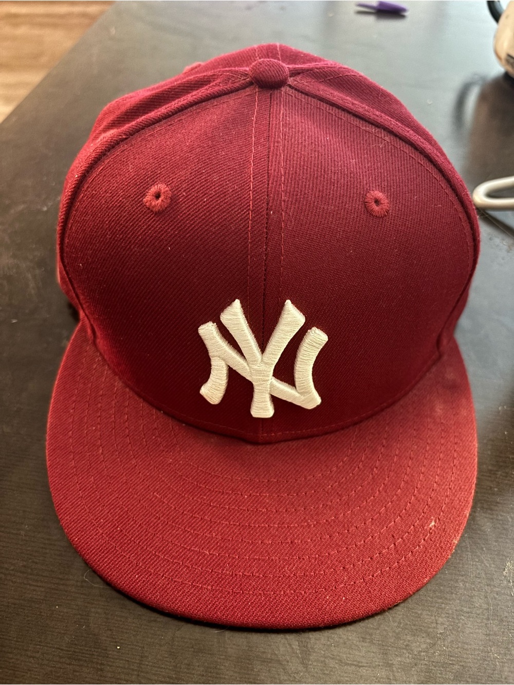 New Era Men’s Burgundy Snapback Hat with White NY Logo